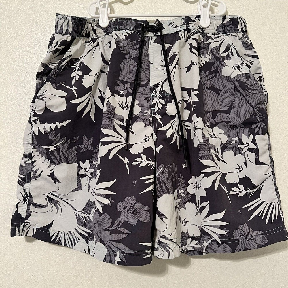 Caribbean Swimwear Large Gray Elastic Waist Drawstring Swim Board Shorts Mesh